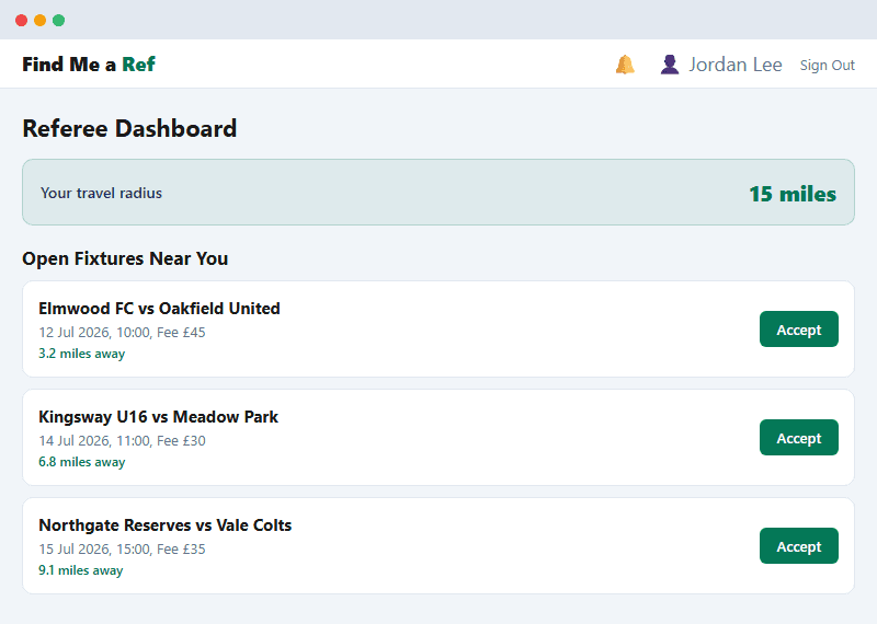 Referee dashboard example